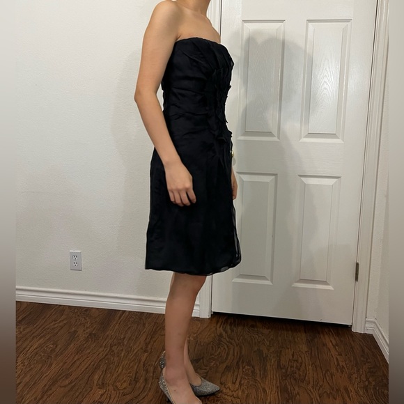 Hannah Jo Black Strapless Mini Dress with Ruffle and Flower Detailing Size M - Picture 4 of 8